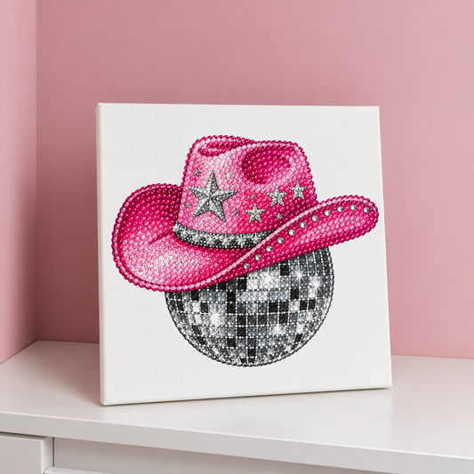 Pembe Kovboy Şapkalı Disko Topu 20X20